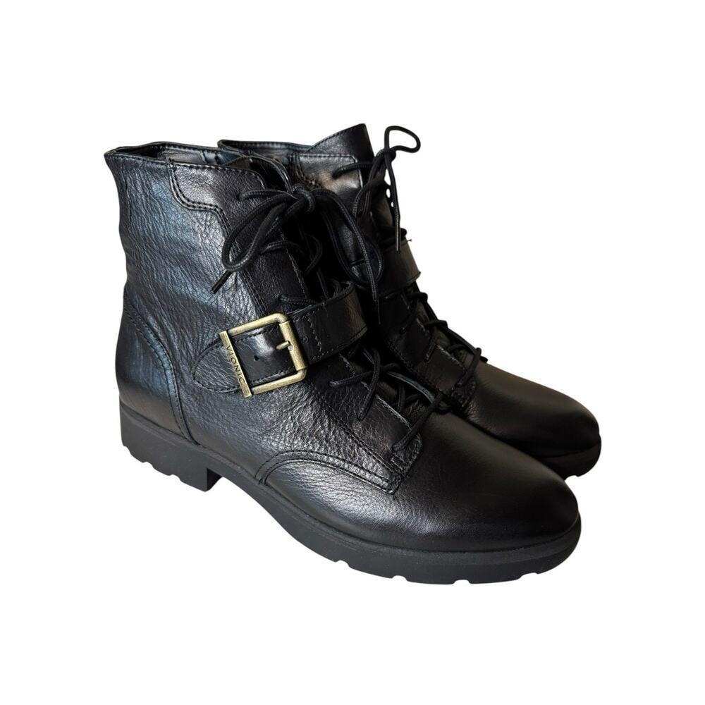 Vionic NEW Women's Black Leather Catina Combat Boots Size 9